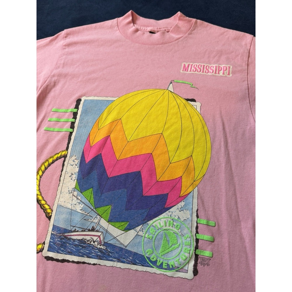 Vtg 80’s Tees Unlimited Neon Pink T Shirt Sz M Sailing Adventures Single Stitch